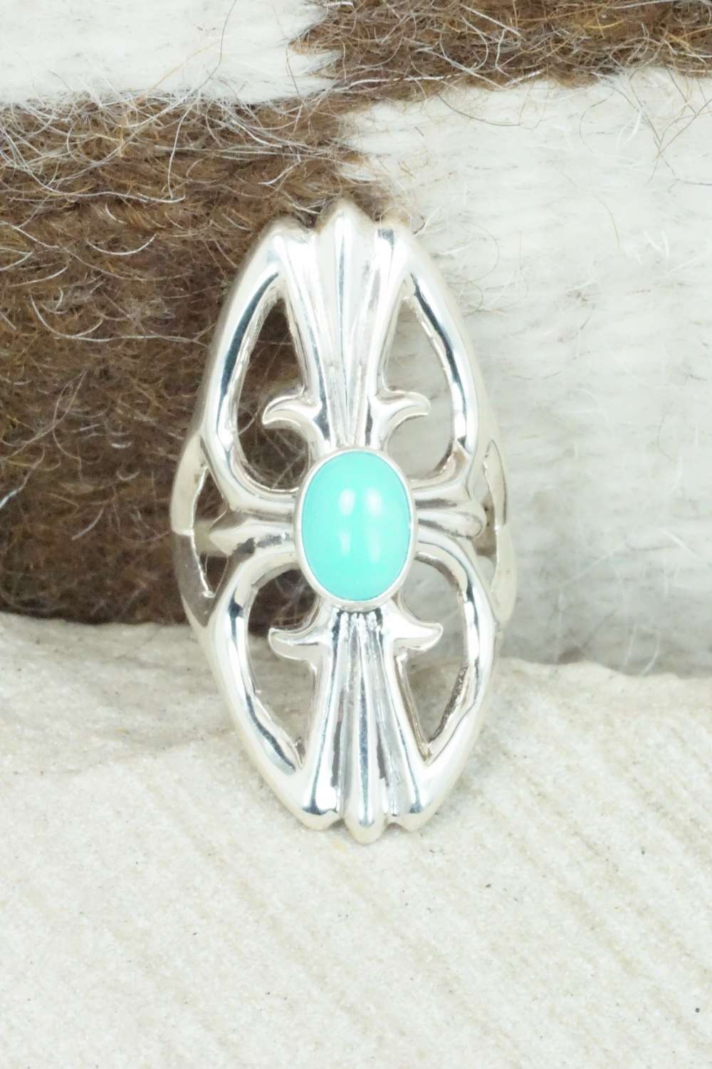 Turquoise & Sterling Silver Ring - Victor Pena - Size 5.25