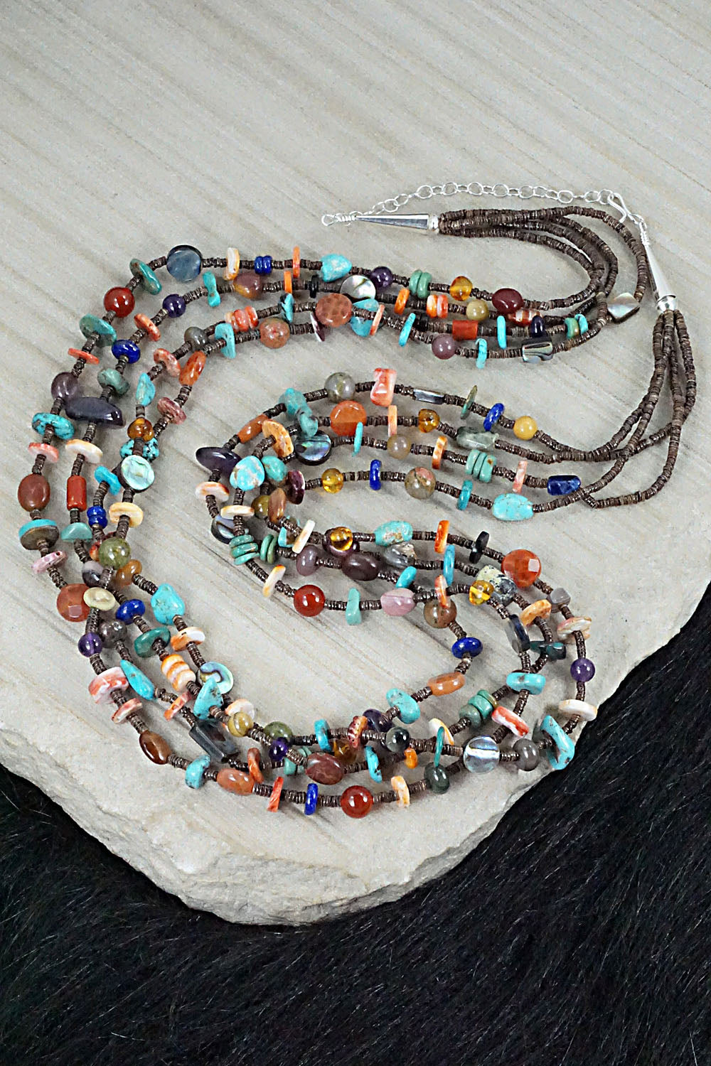 Multi Stone & Sterling Silver Necklace - Helen Tsosie