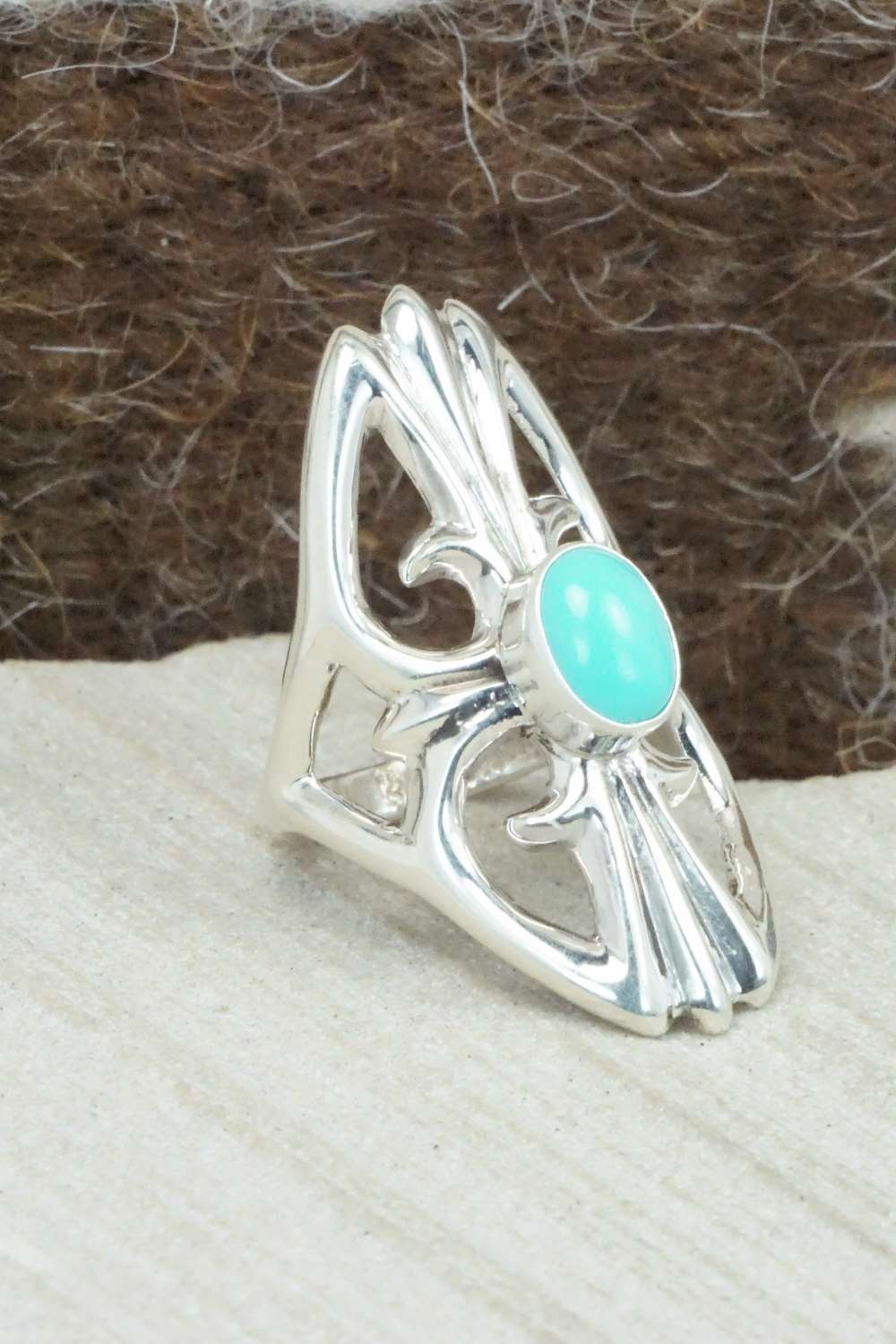 Turquoise & Sterling Silver Ring - Victor Pena - Size 5.25