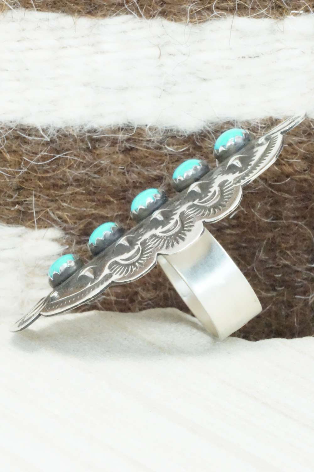 Turquoise & Sterling Silver Ring - Leander Tahe - Size 9