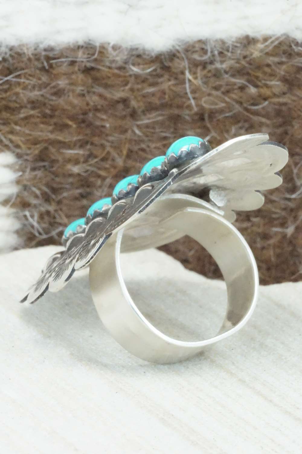 Turquoise & Sterling Silver Ring - Leander Tahe - Size 9