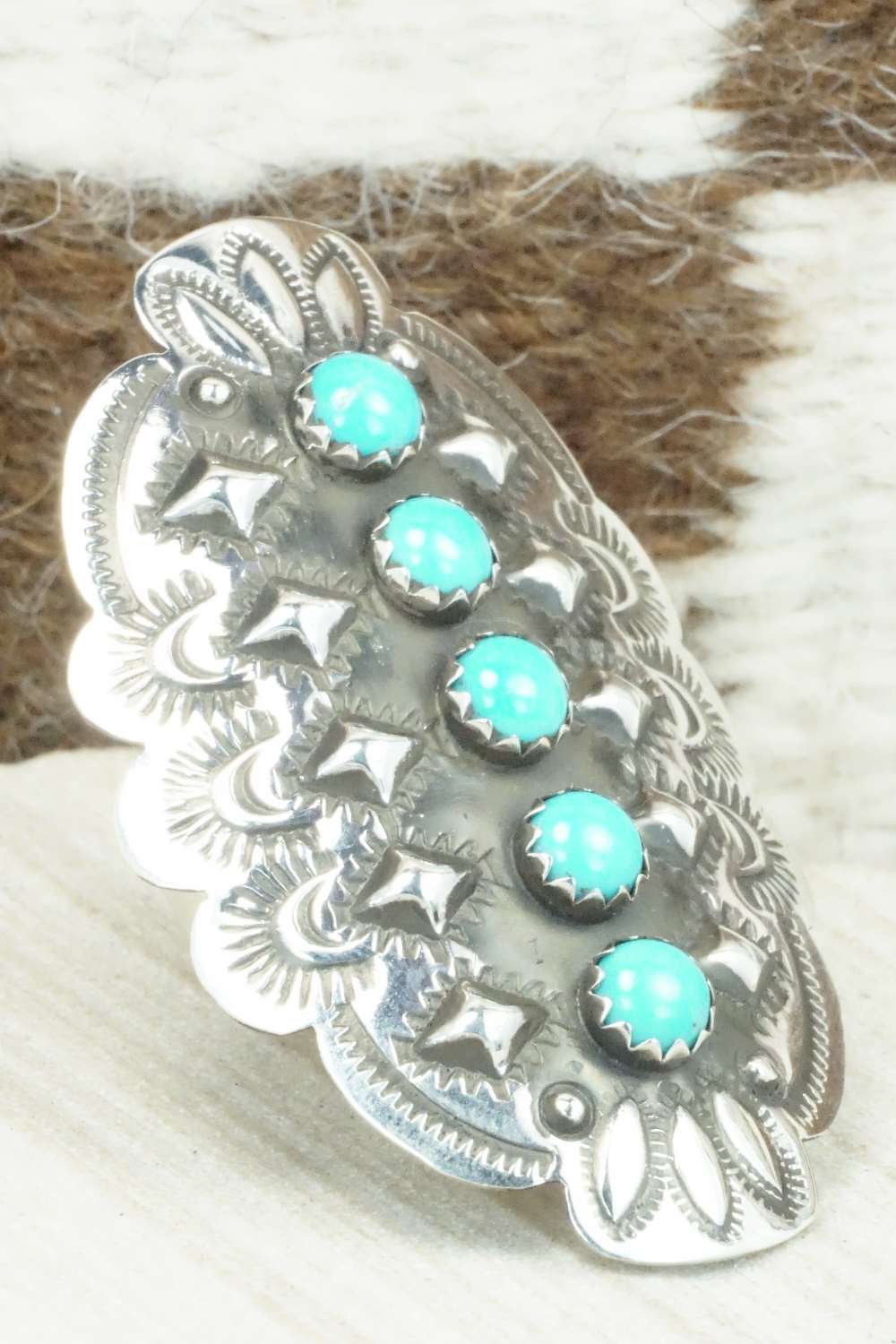 Turquoise & Sterling Silver Ring - Leander Tahe - Size 9