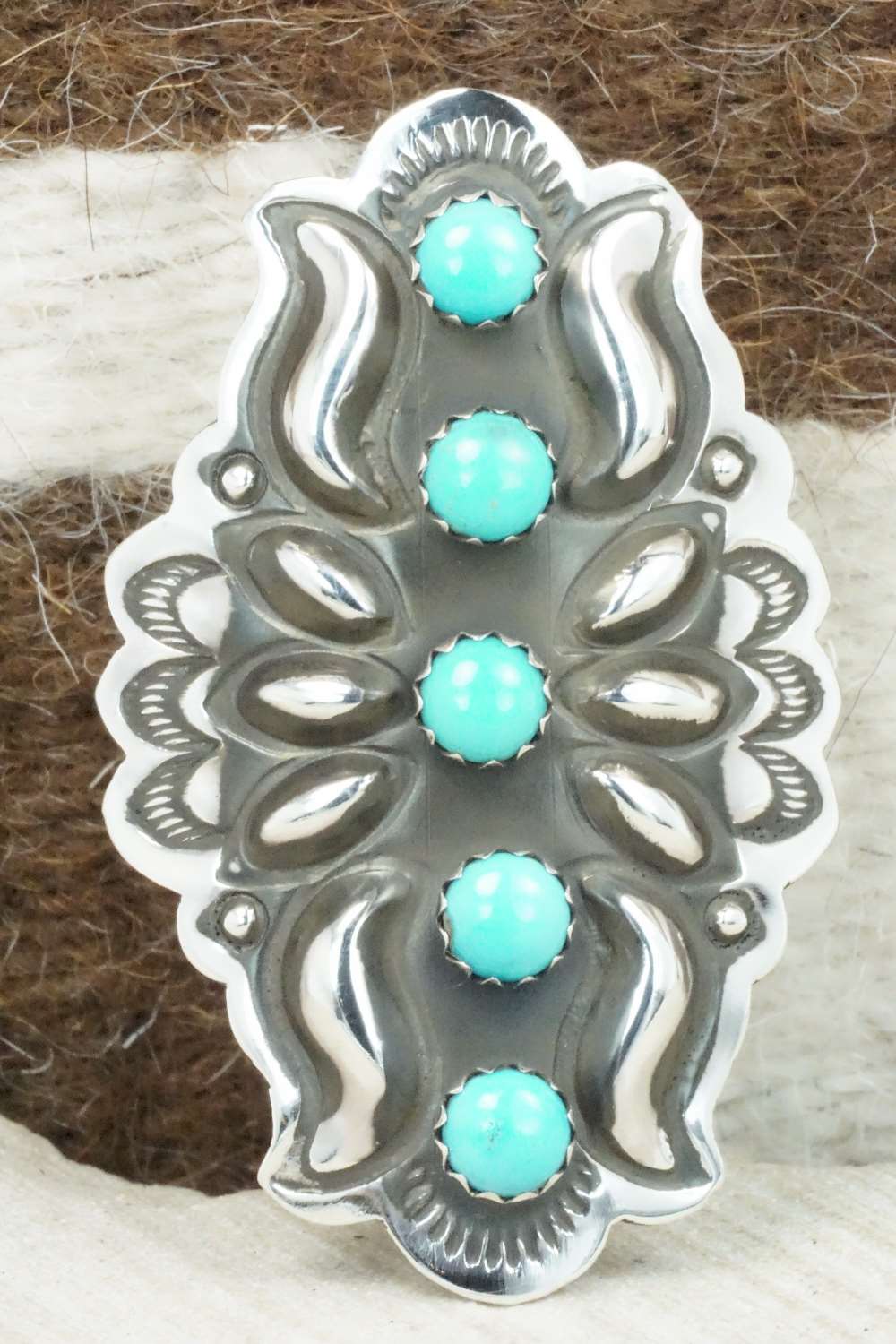 Turquoise & Sterling Silver Ring - Leander Tahe - Size 9.5