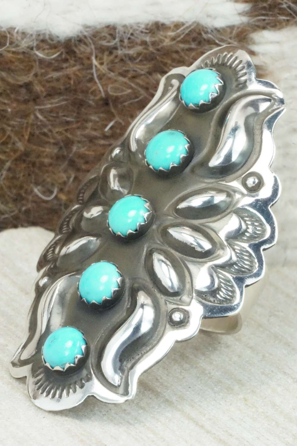 Turquoise & Sterling Silver Ring - Leander Tahe - Size 9.5