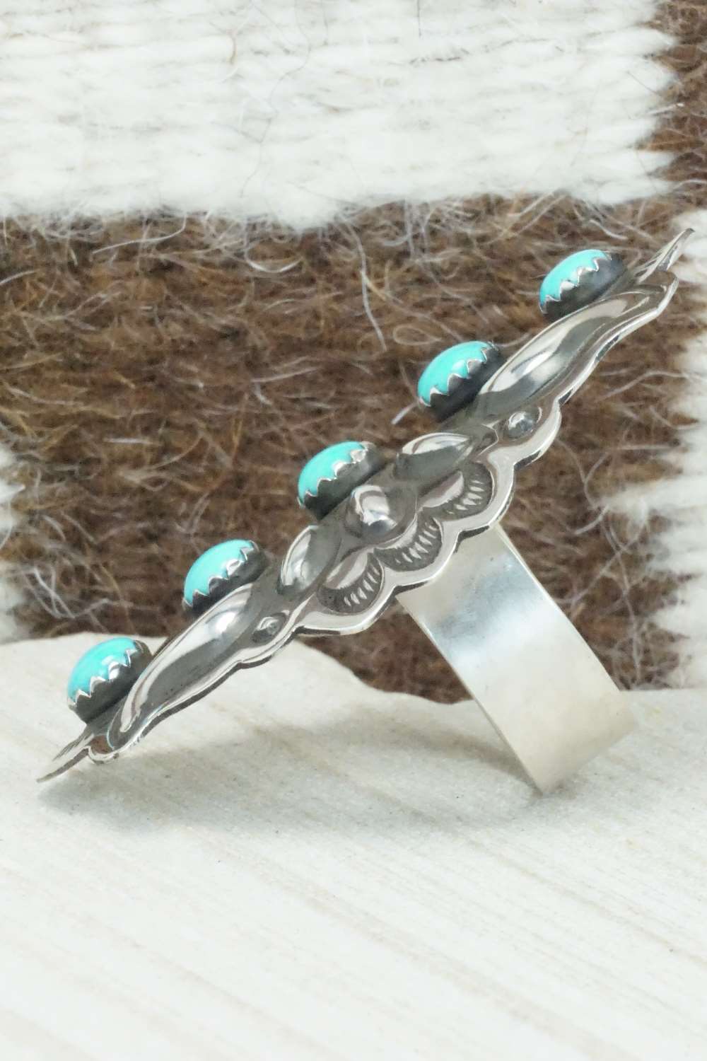 Turquoise & Sterling Silver Ring - Leander Tahe - Size 9.5