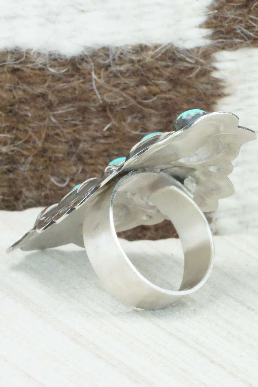 Turquoise & Sterling Silver Ring - Leander Tahe - Size 9.5