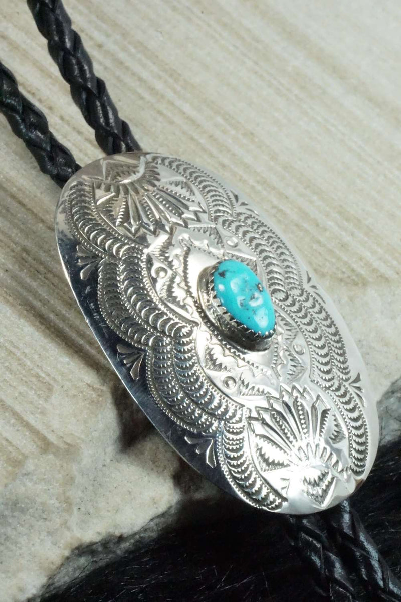 Turquoise & Sterling Silver Bolo Tie - Shirley Skeets