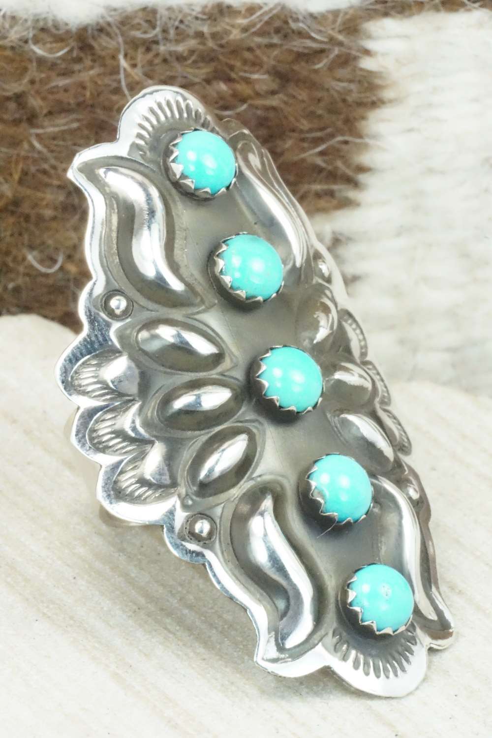 Turquoise & Sterling Silver Ring - Leander Tahe - Size 9.5