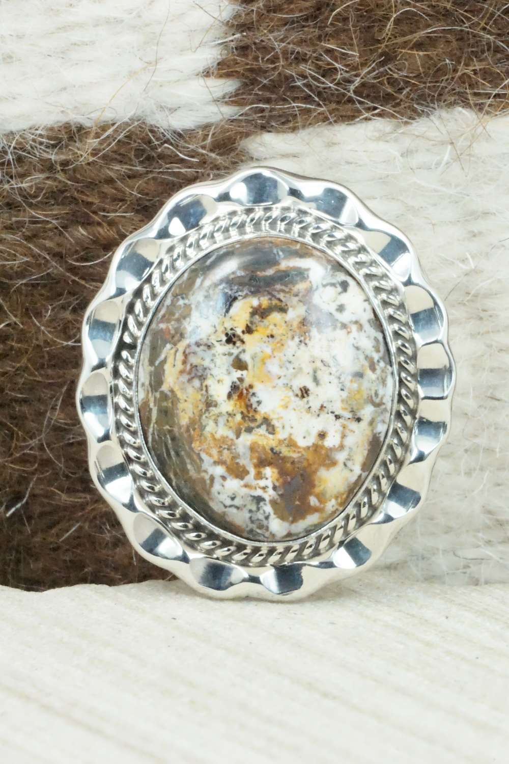 White Buffalo & Sterling Silver Ring - Samuel Yellowhair - Size 6.75