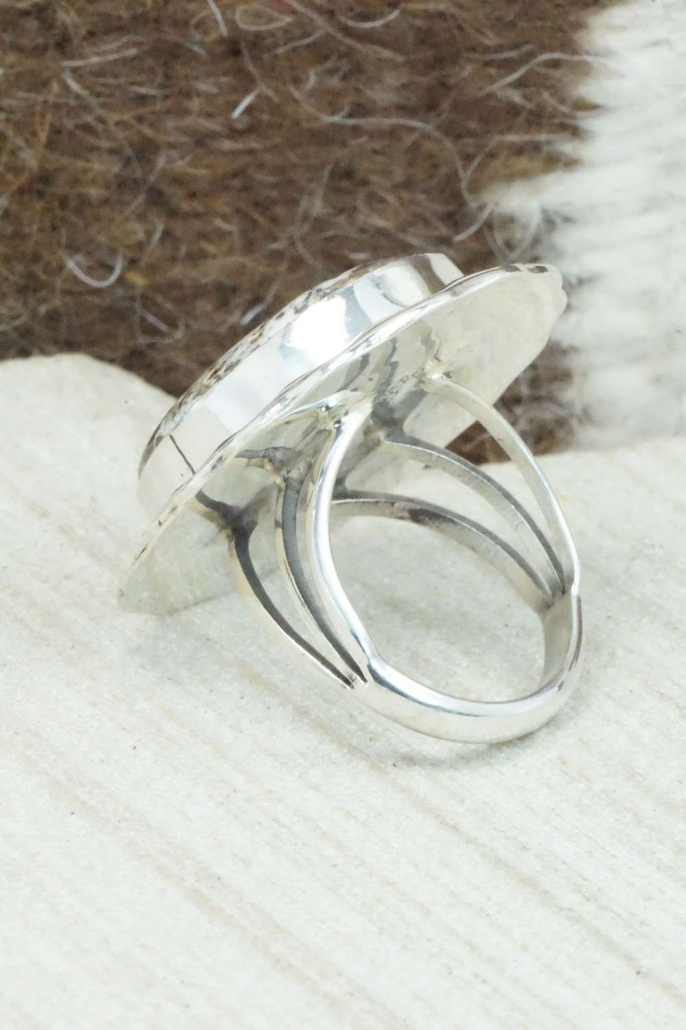 White Buffalo & Sterling Silver Ring - Samuel Yellowhair - Size 6.75
