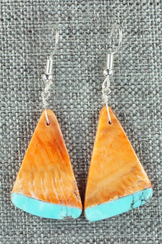 Spiny Oyster, Turquoise & Sterling Silver Earrings - Santo Domingo