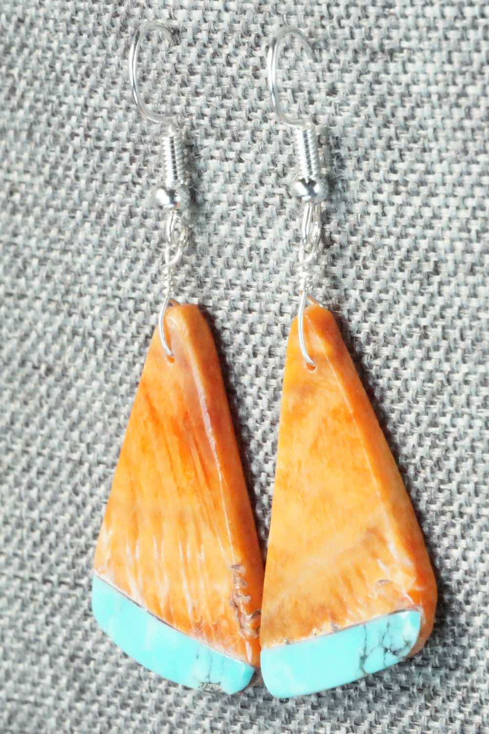 Spiny Oyster, Turquoise & Sterling Silver Earrings - Santo Domingo
