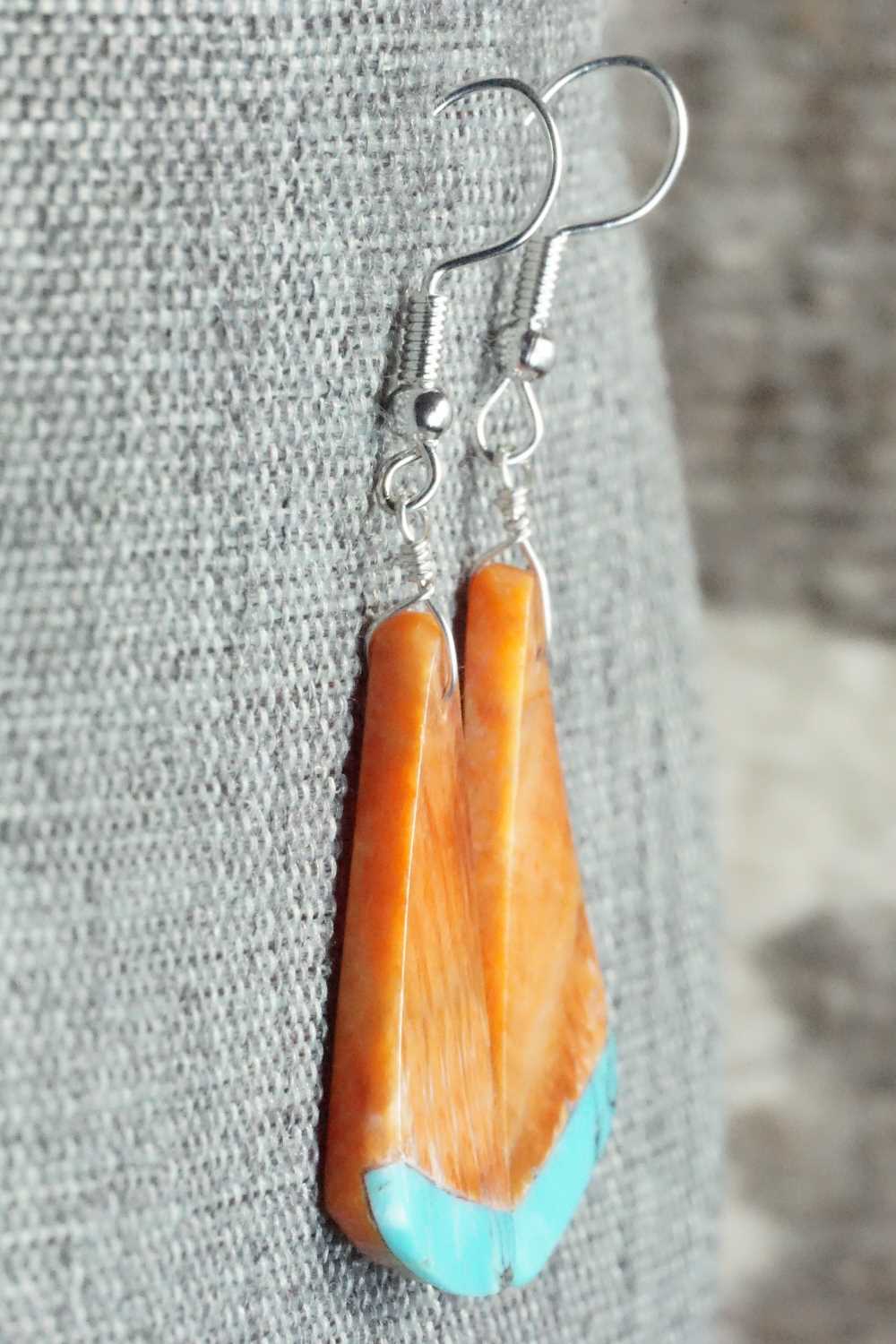 Spiny Oyster, Turquoise & Sterling Silver Earrings - Santo Domingo