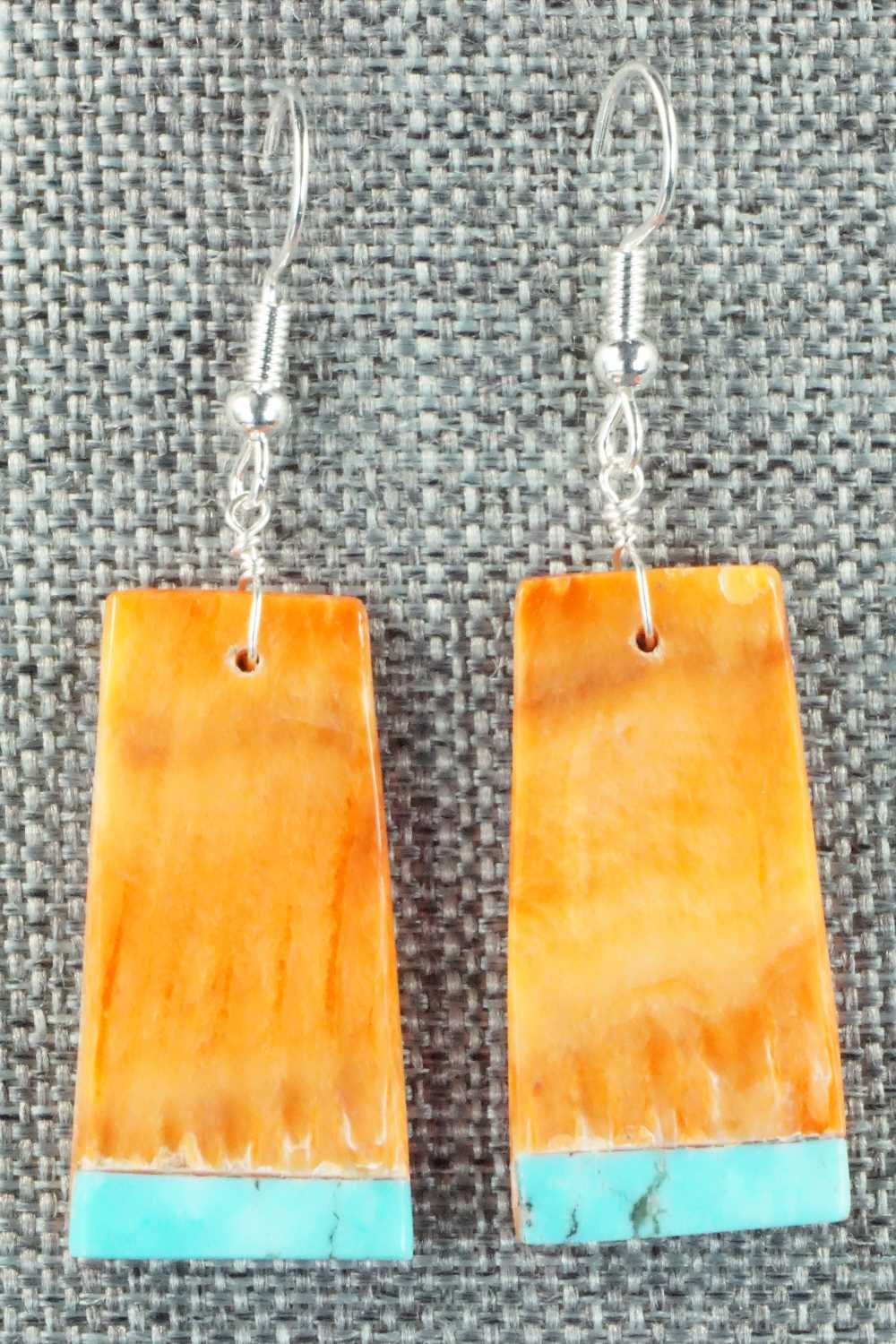 Spiny Oyster, Turquoise & Sterling Silver Earrings - Santo Domingo
