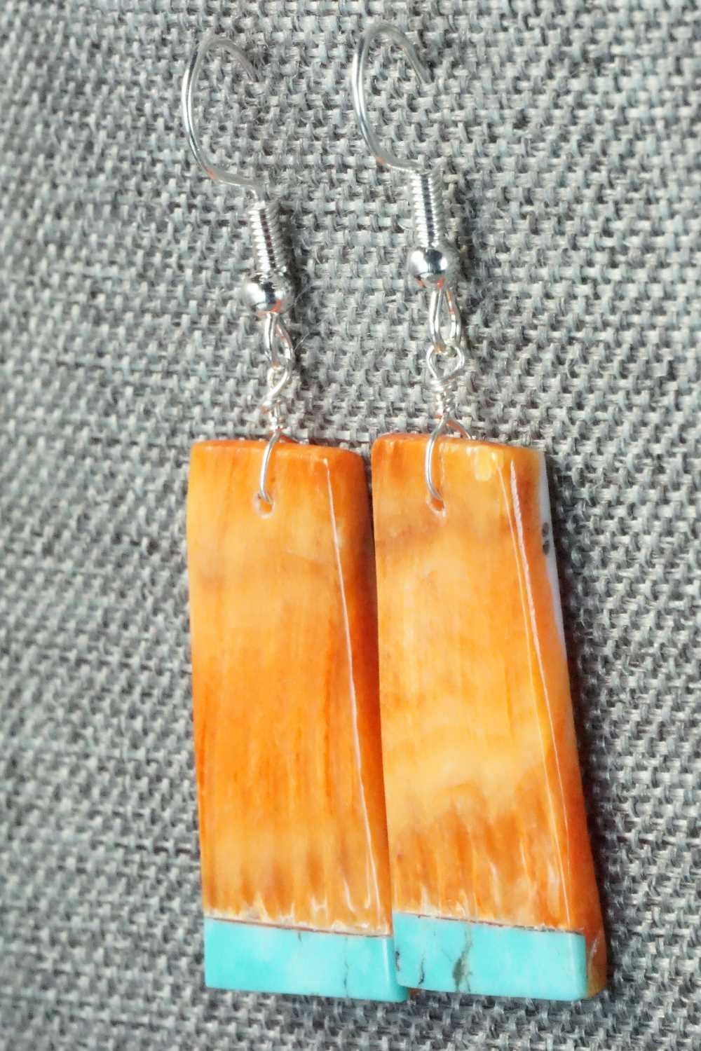 Spiny Oyster, Turquoise & Sterling Silver Earrings - Santo Domingo