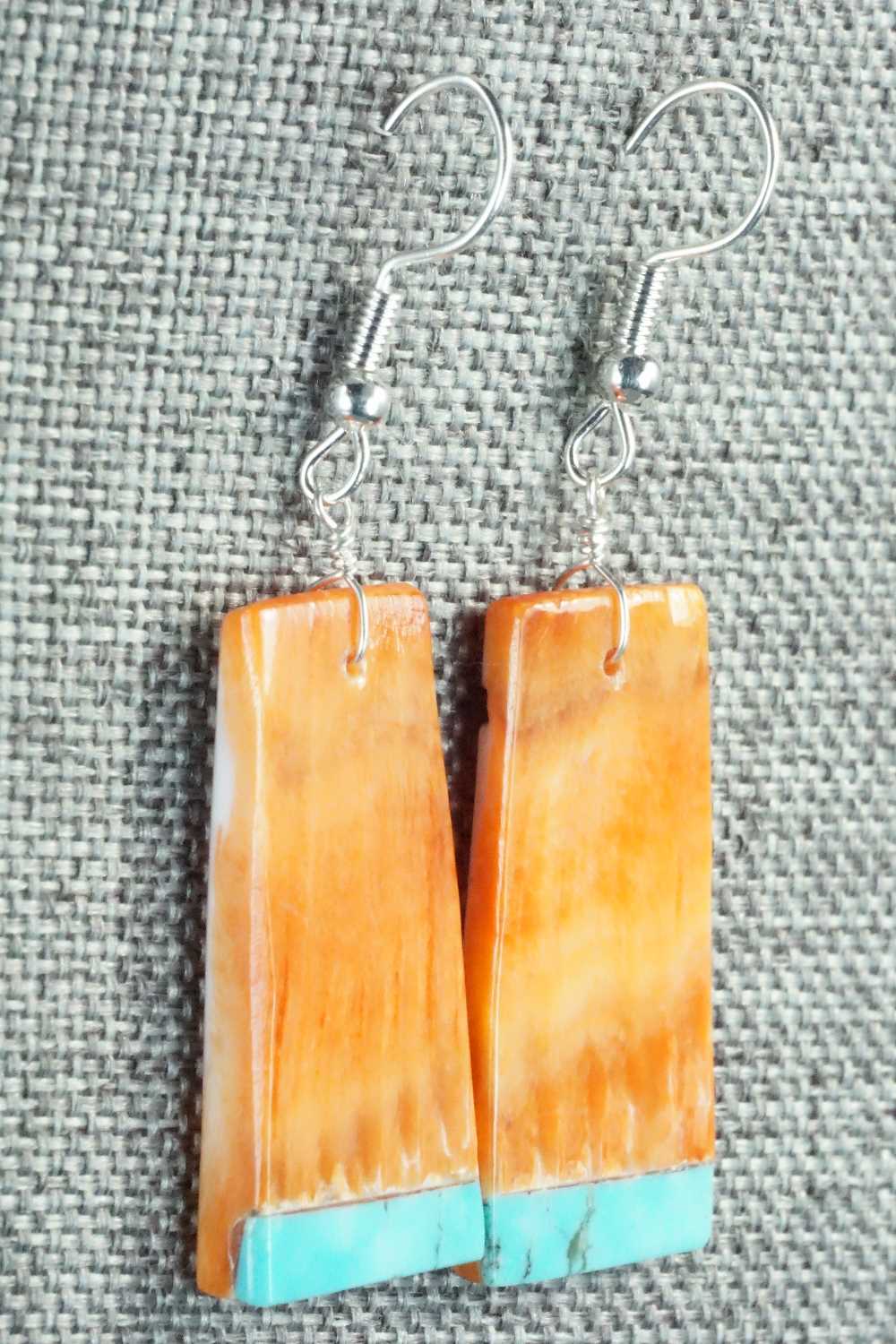 Spiny Oyster, Turquoise & Sterling Silver Earrings - Santo Domingo