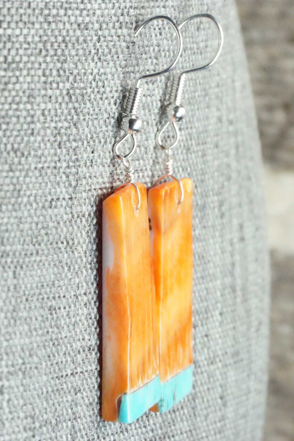 Spiny Oyster, Turquoise & Sterling Silver Earrings - Santo Domingo