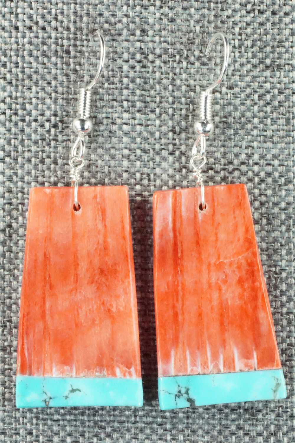 Spiny Oyster, Turquoise & Sterling Silver Earrings - Santo Domingo