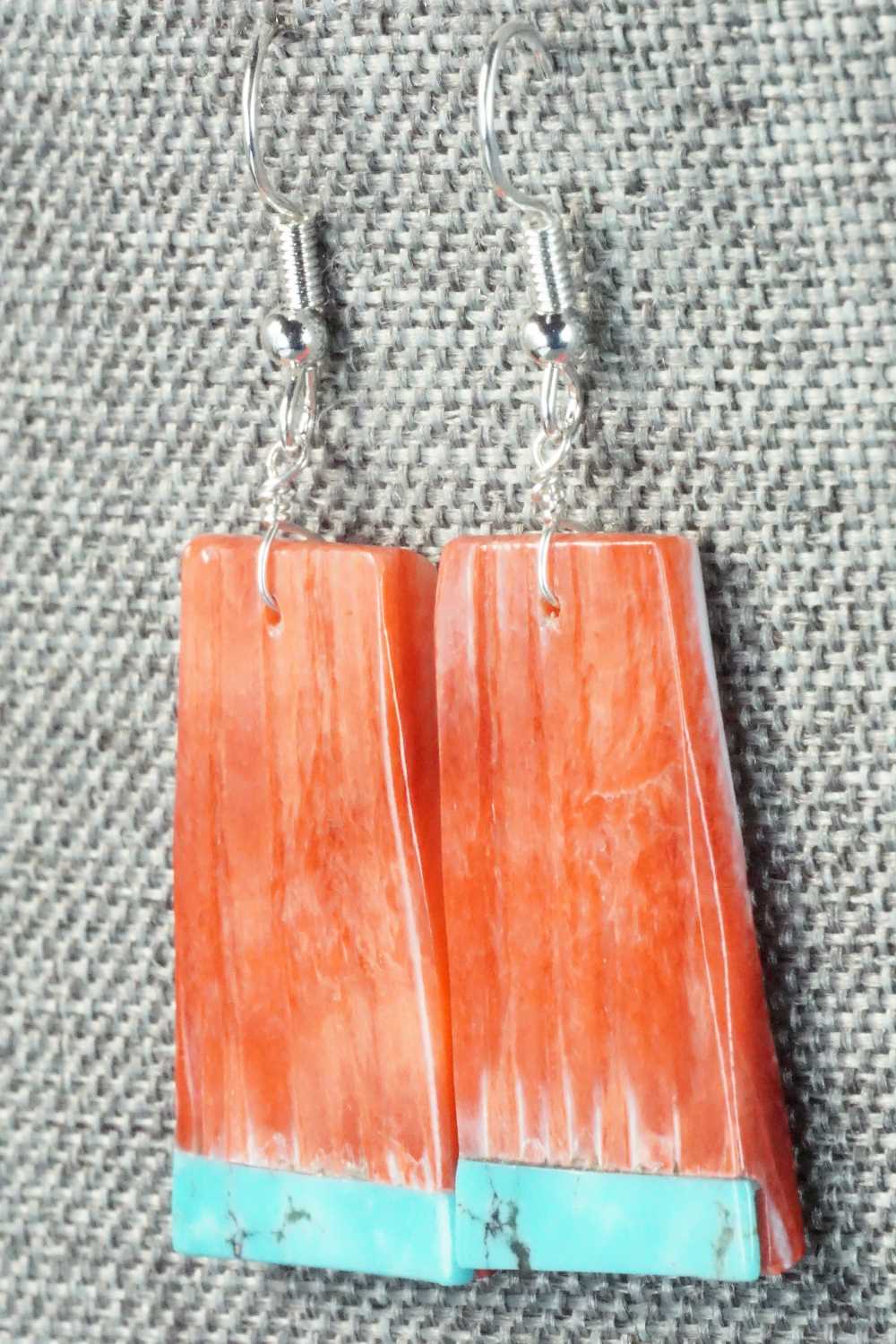 Spiny Oyster, Turquoise & Sterling Silver Earrings - Santo Domingo