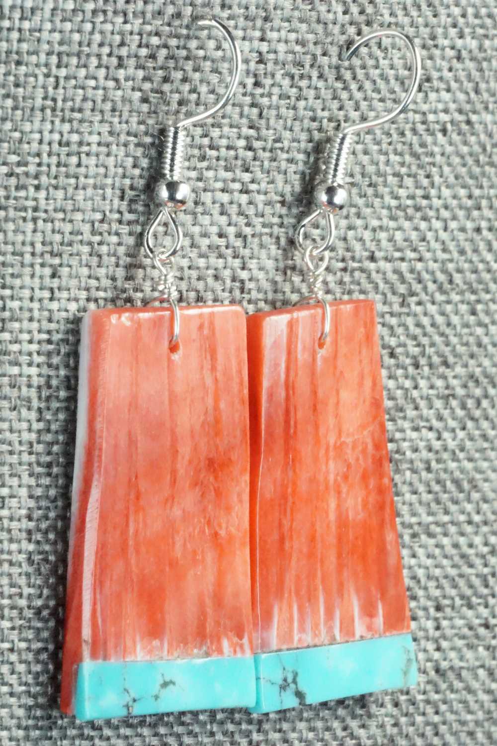 Spiny Oyster, Turquoise & Sterling Silver Earrings - Santo Domingo
