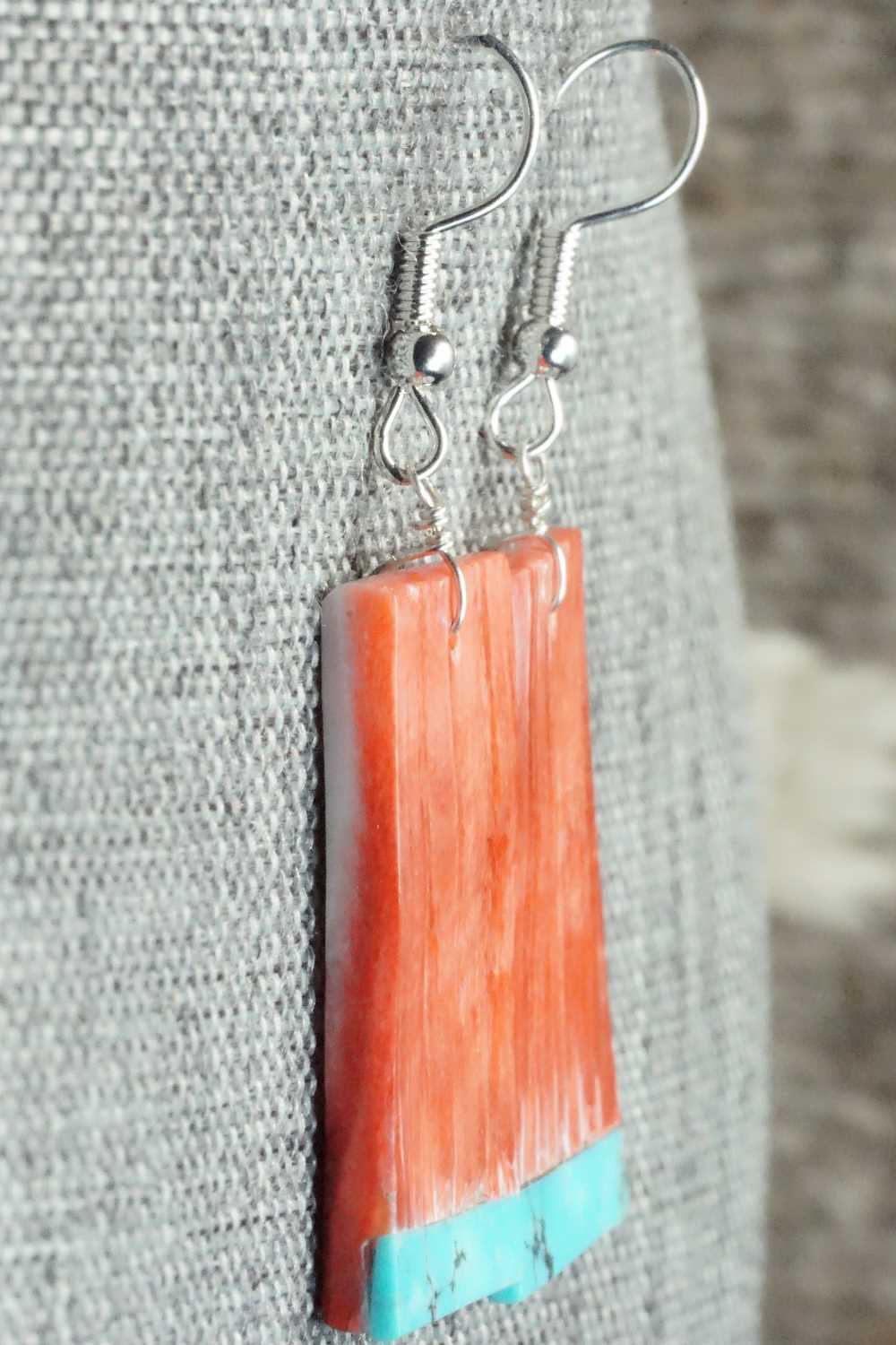 Spiny Oyster, Turquoise & Sterling Silver Earrings - Santo Domingo