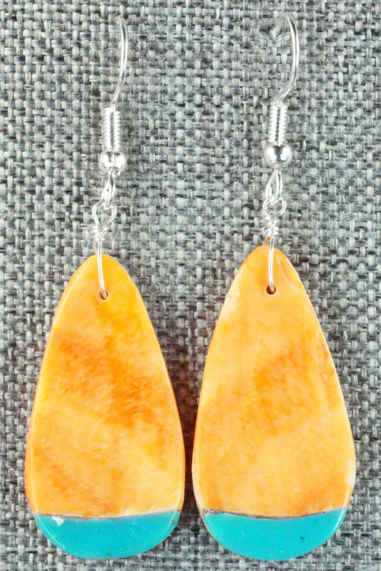 Spiny Oyster, Turquoise & Sterling Silver Earrings - Santo Domingo