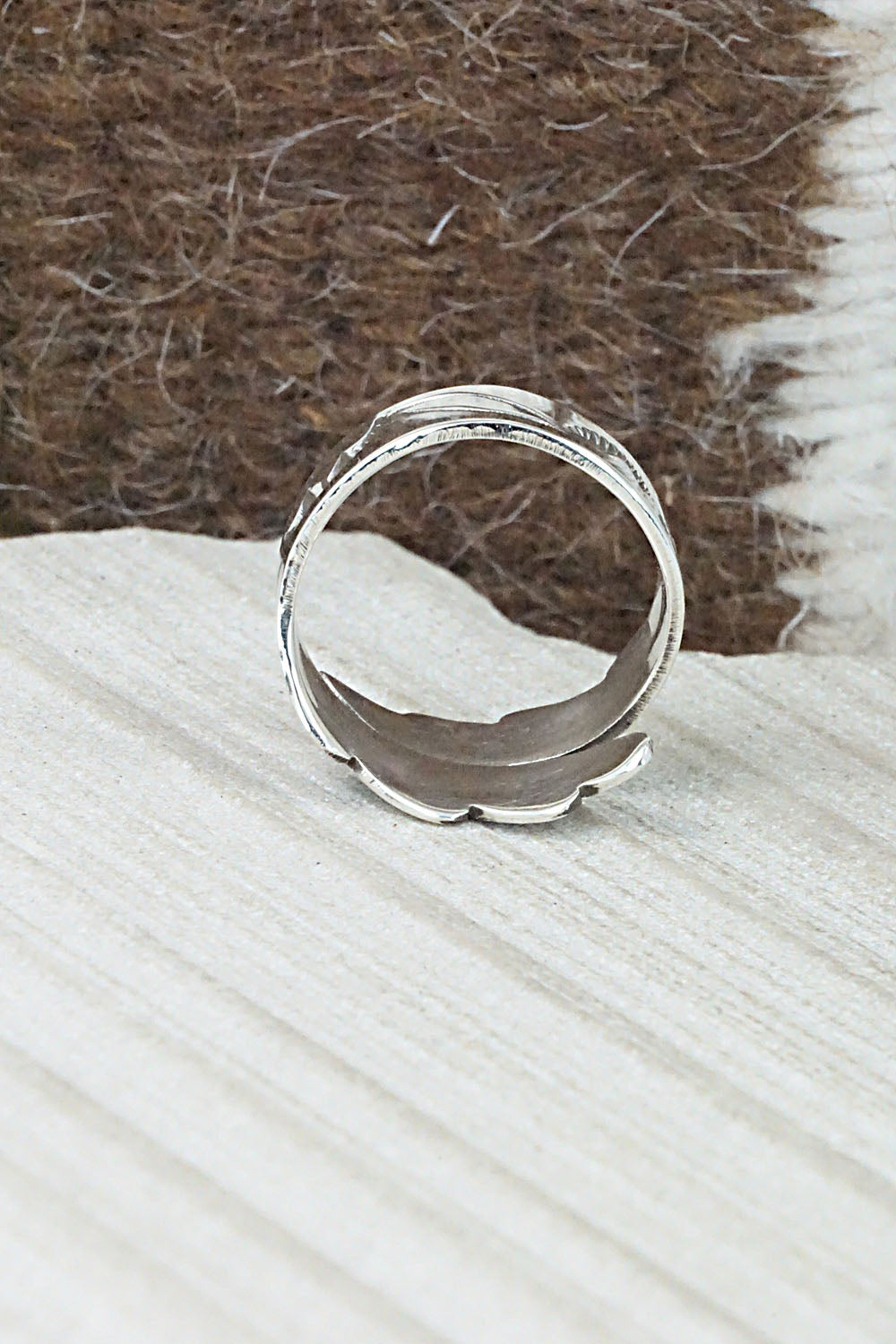 Turquoise, Coral & Sterling Silver Ring - Jolene Yazzie - Size 7.5