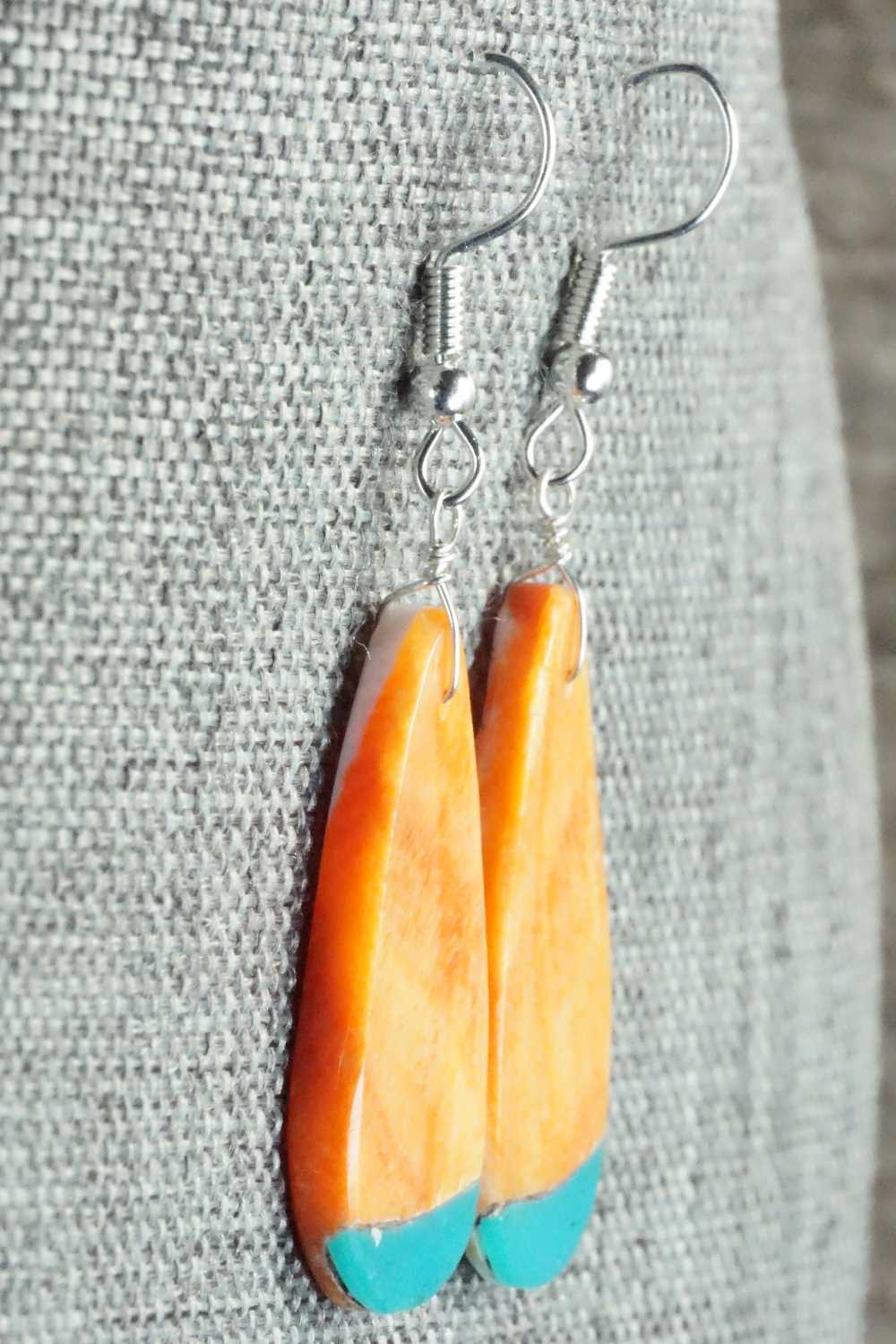 Spiny Oyster, Turquoise & Sterling Silver Earrings - Santo Domingo