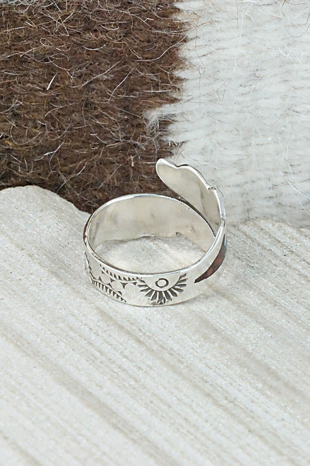 Turquoise, Coral & Sterling Silver Ring - Jolene Yazzie - Size 9