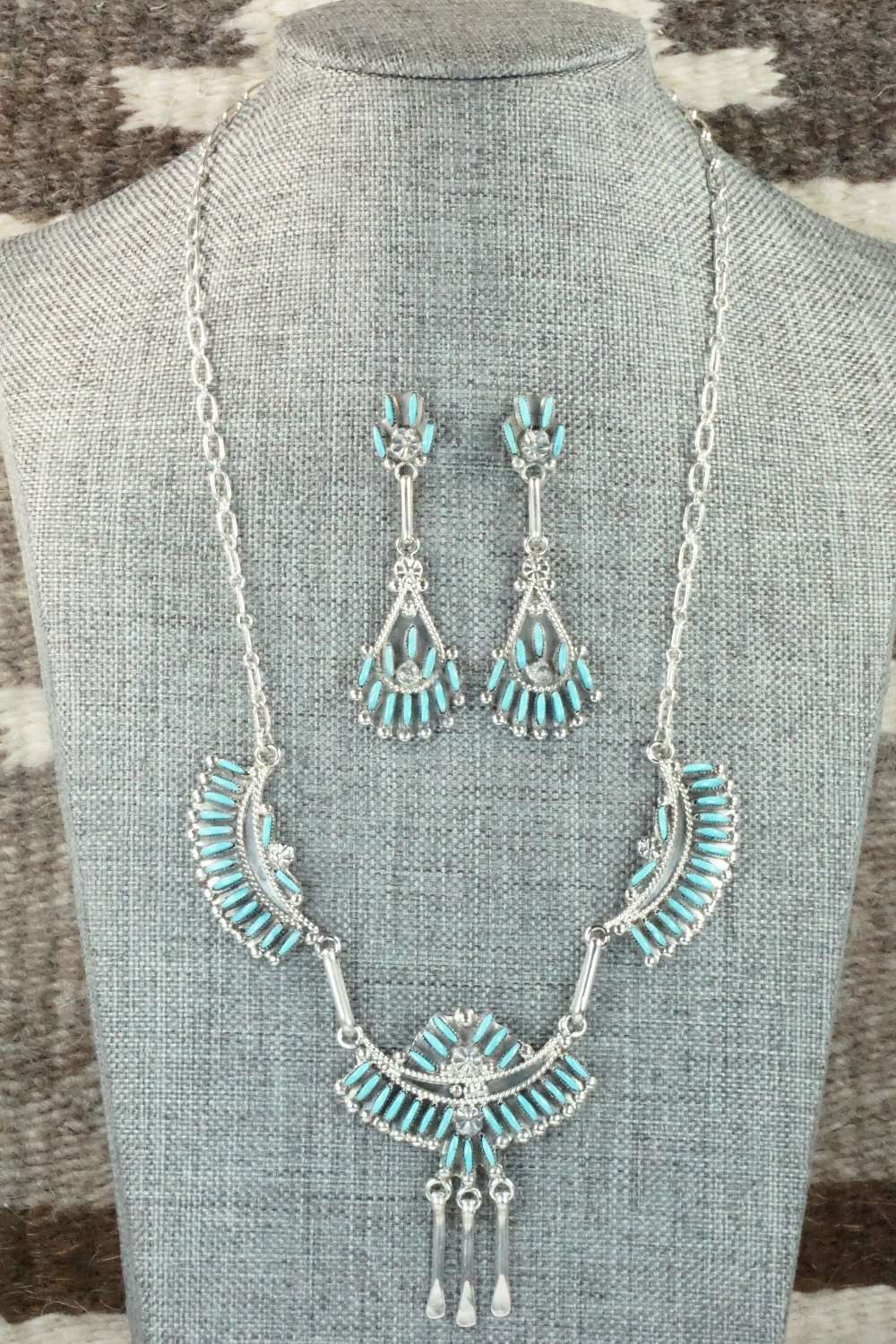 Turquoise & Sterling Silver Necklace and Earrings Set - Eva Wyaco