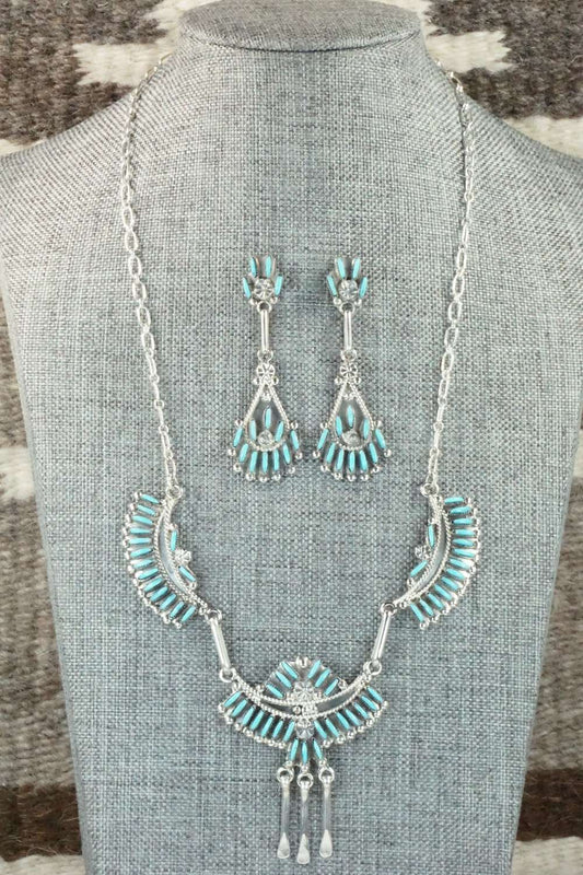 Turquoise & Sterling Silver Necklace and Earrings Set - Eva Wyaco