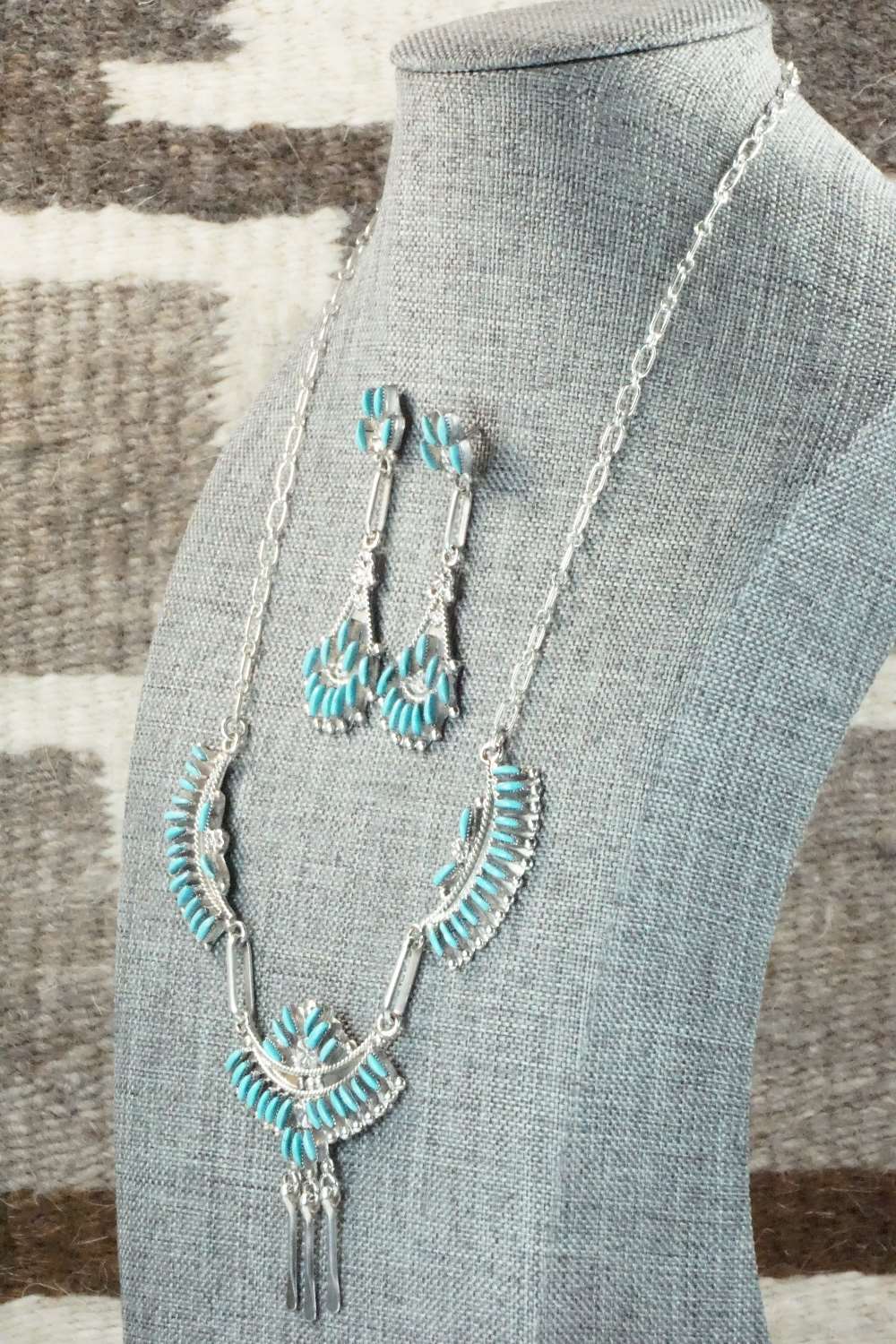 Turquoise & Sterling Silver Necklace and Earrings Set - Eva Wyaco