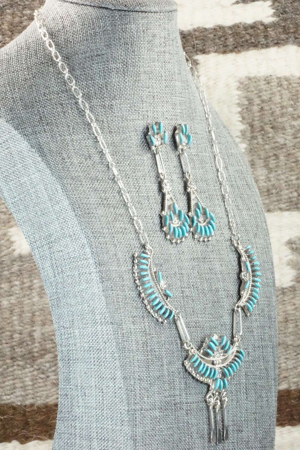 Turquoise & Sterling Silver Necklace and Earrings Set - Eva Wyaco