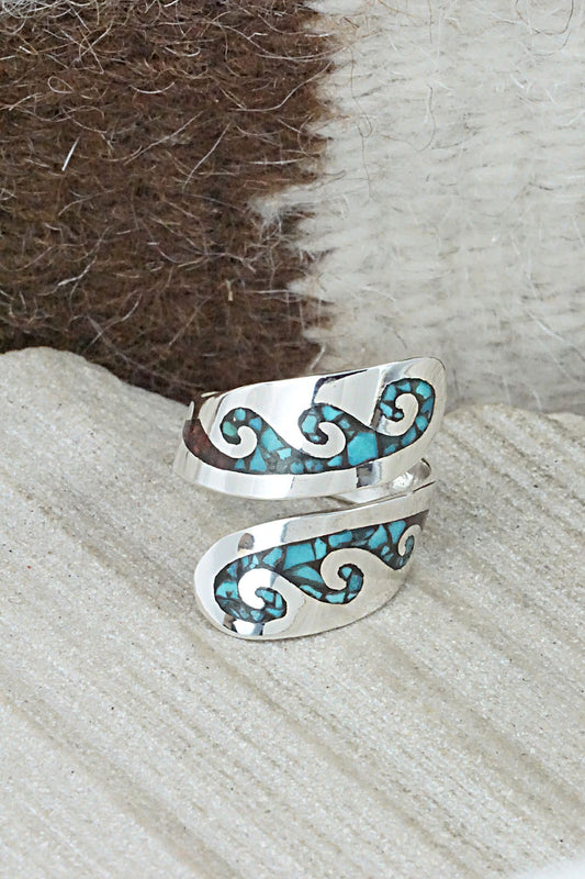 Turquoise, Coral & Sterling Silver Ring - Jolene Yazzie - Size 6.5