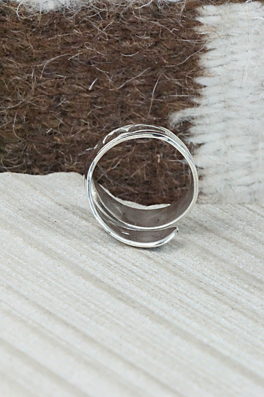 Turquoise, Coral & Sterling Silver Ring - Jolene Yazzie - Size 6.5