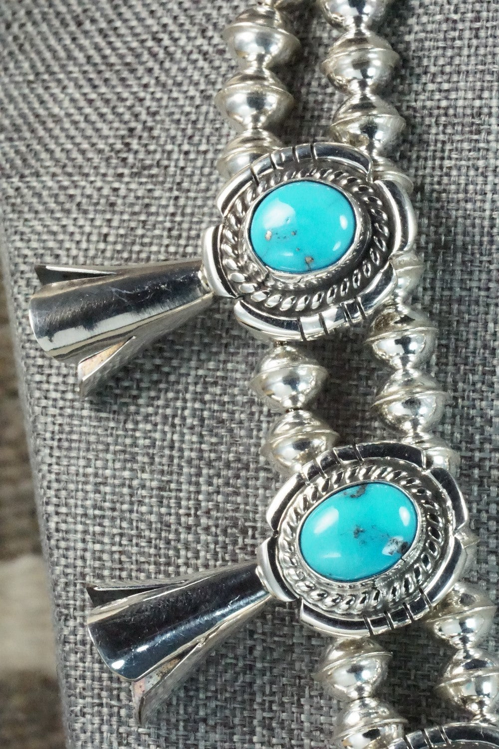 Turquoise & Sterling Silver Squash Blossom and Earrings - Vernon Johnson