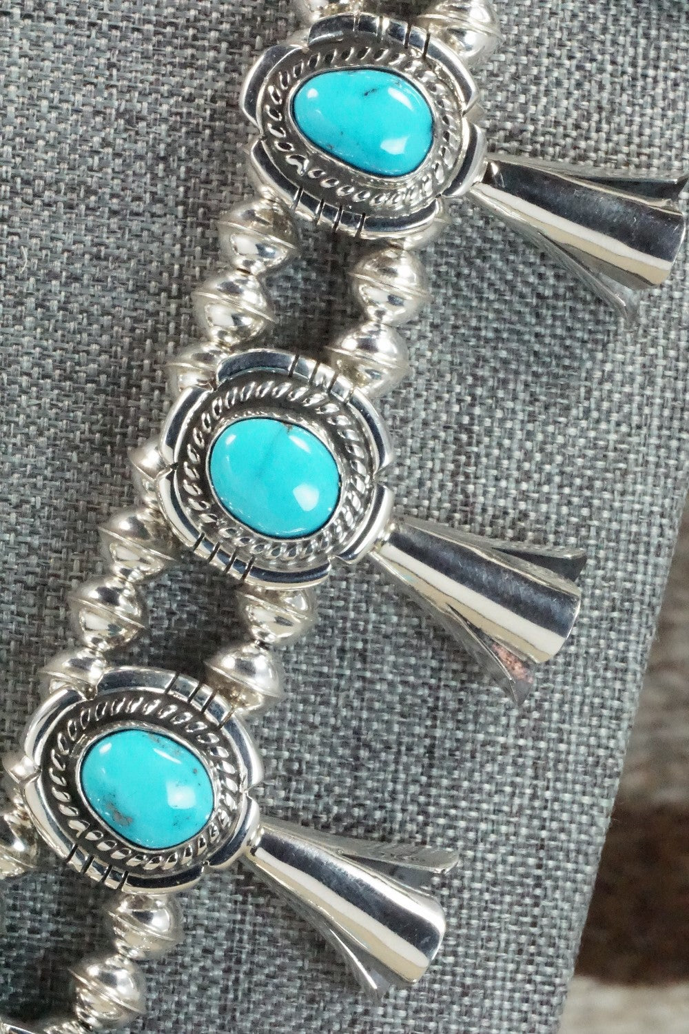 Turquoise & Sterling Silver Squash Blossom and Earrings - Vernon Johnson