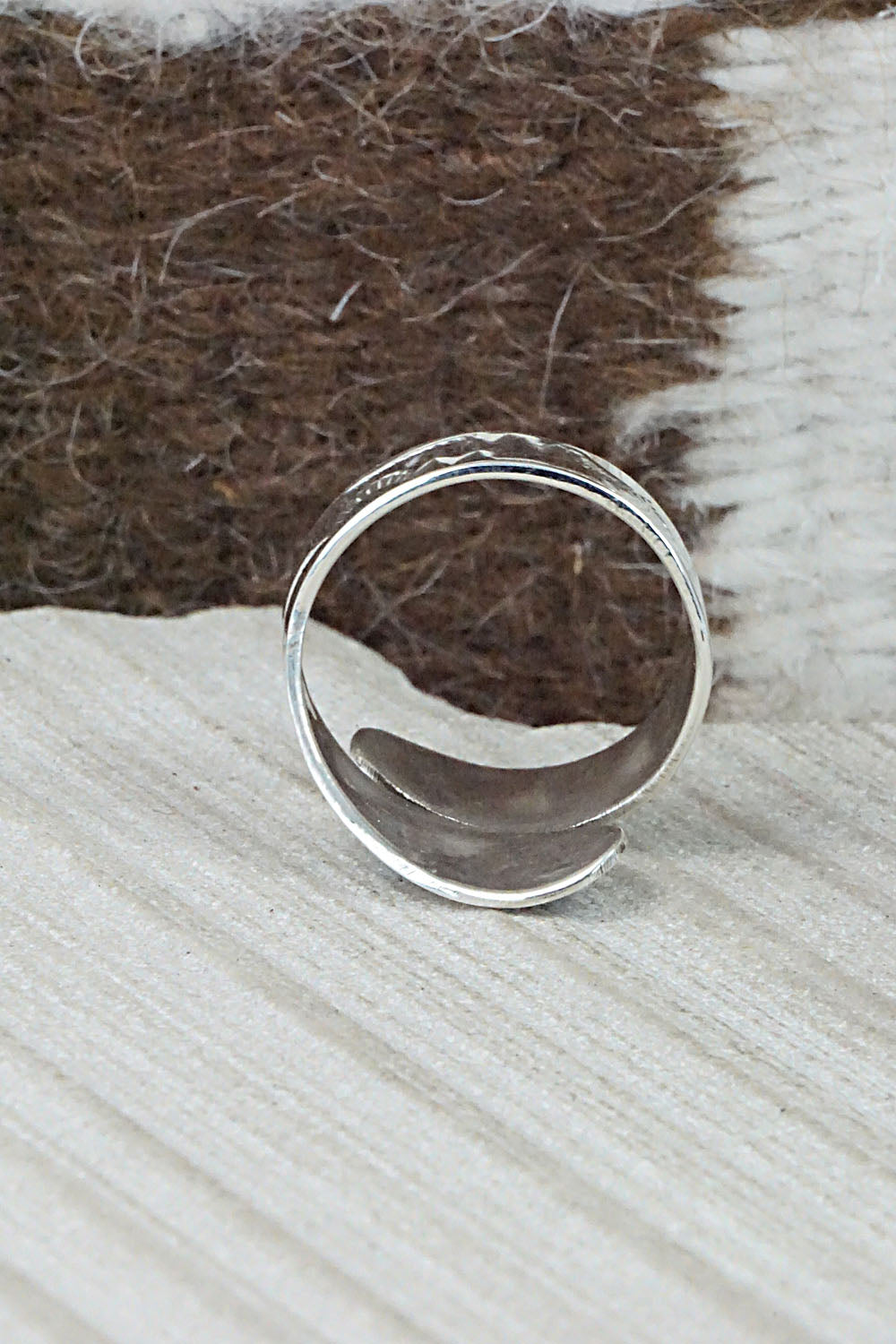 Turquoise, Coral & Sterling Silver Ring - Jolene Yazzie - Size 8.5