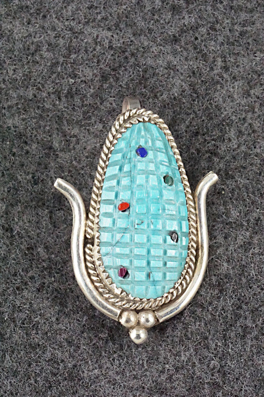 Turquoise & Sterling Silver Pendant/Pin - Tracy Bowekity