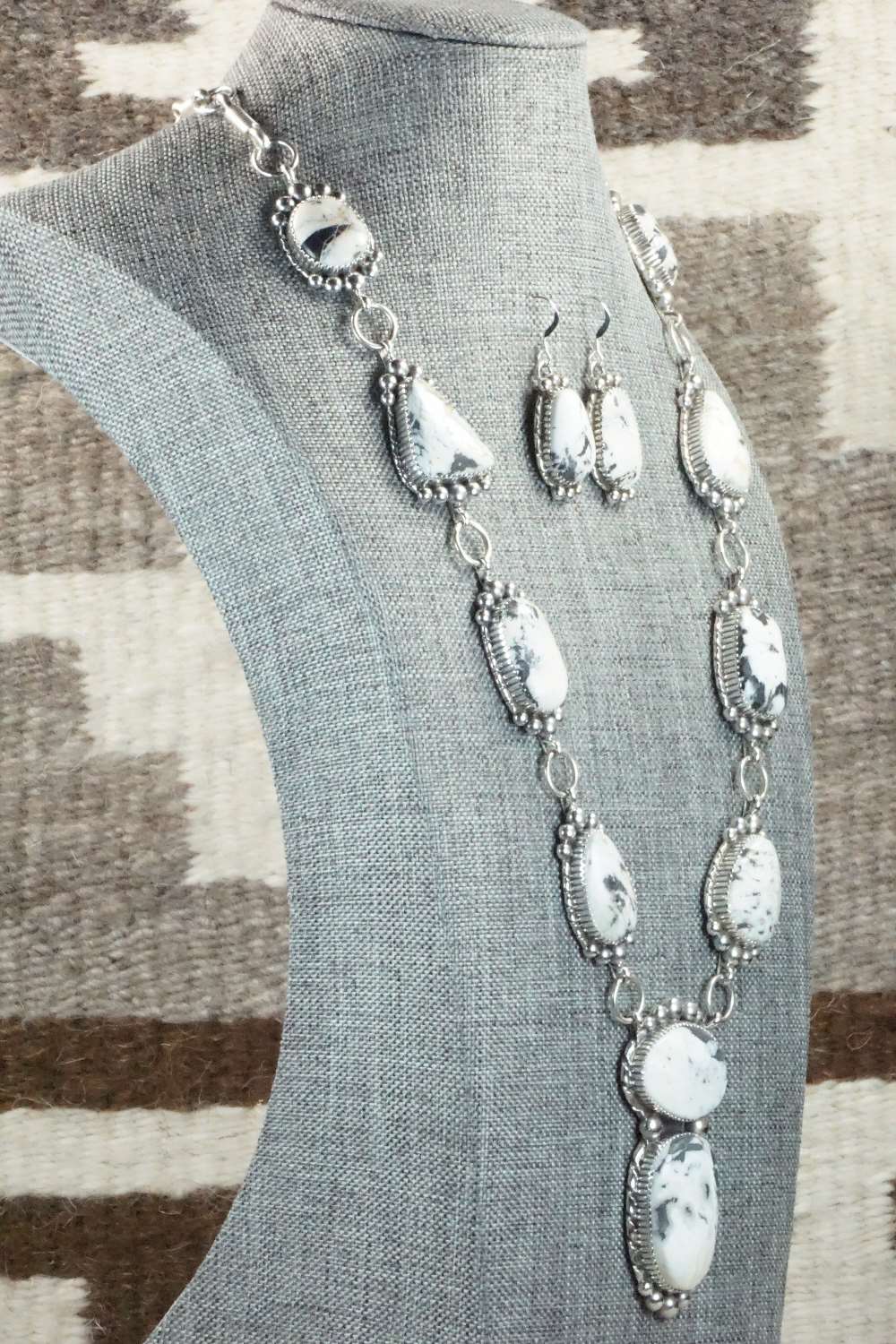 White Buffalo & Sterling Silver Necklace and Earrings - Alvin Joe