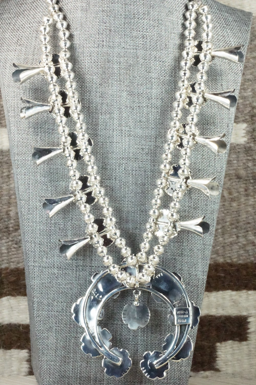 Turquoise & Sterling Silver Squash Blossom and Earrings - Vernon Johnson