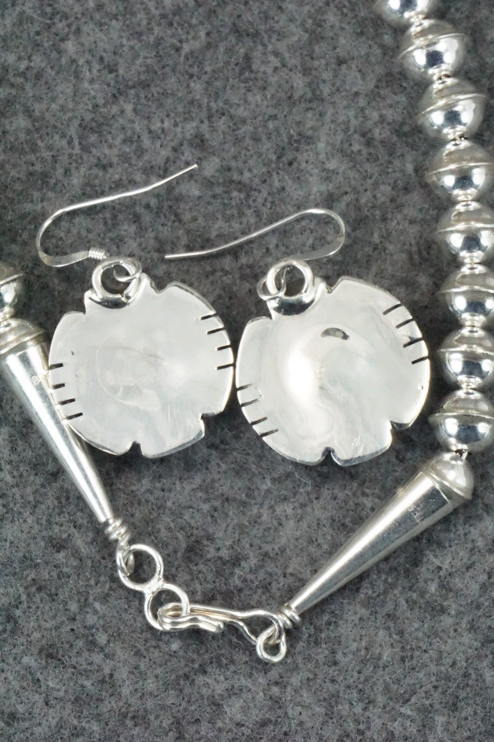Turquoise & Sterling Silver Squash Blossom and Earrings - Vernon Johnson