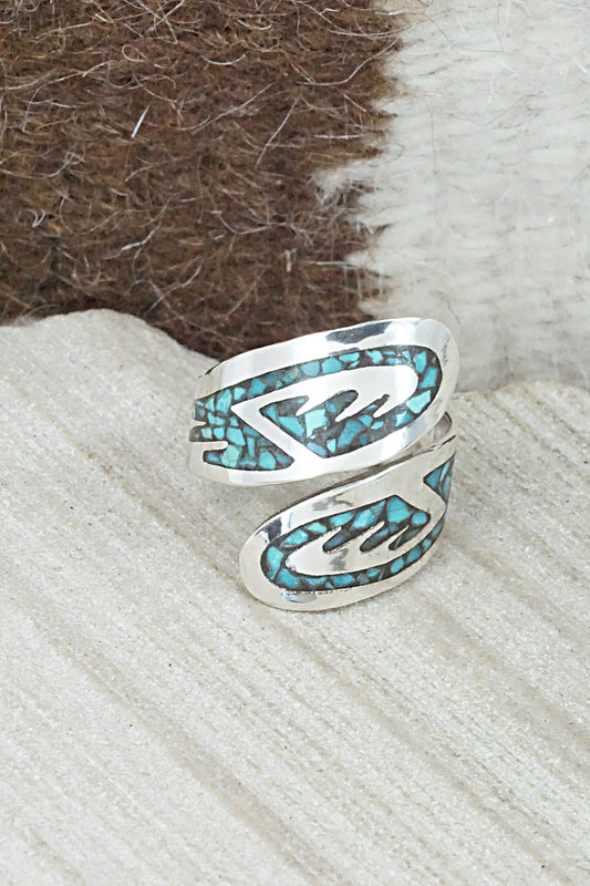 Turquoise, Coral & Sterling Silver Ring - Jolene Yazzie - Size 8.5
