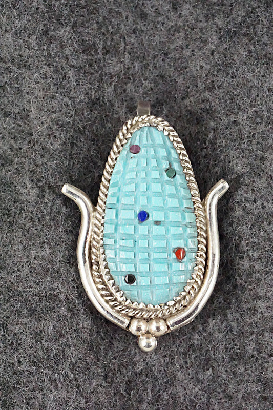 Turquoise & Sterling Silver Pendant/Pin - Tracy Bowekity