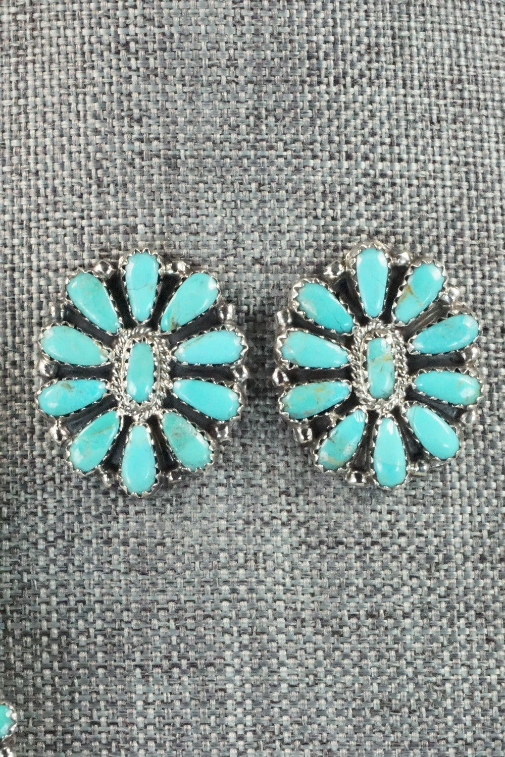 Turquoise & Sterling Silver Squash Blossom Necklace and Earrings - Zeita Begay