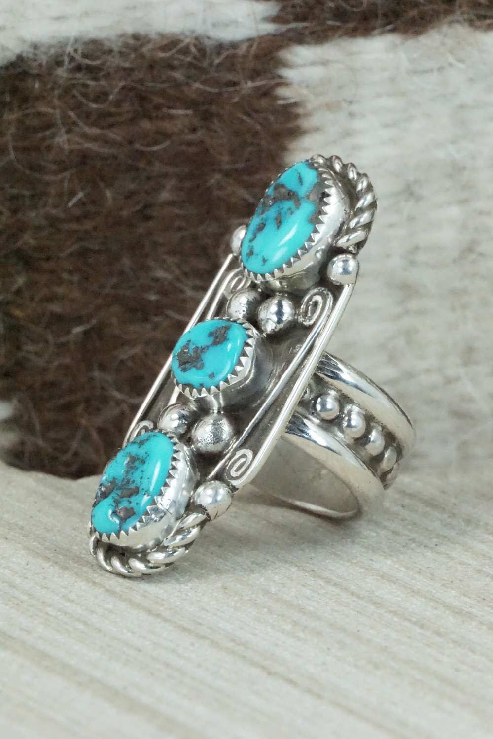 Turquoise & Sterling Silver Ring - Cris Nez - Size 7.75