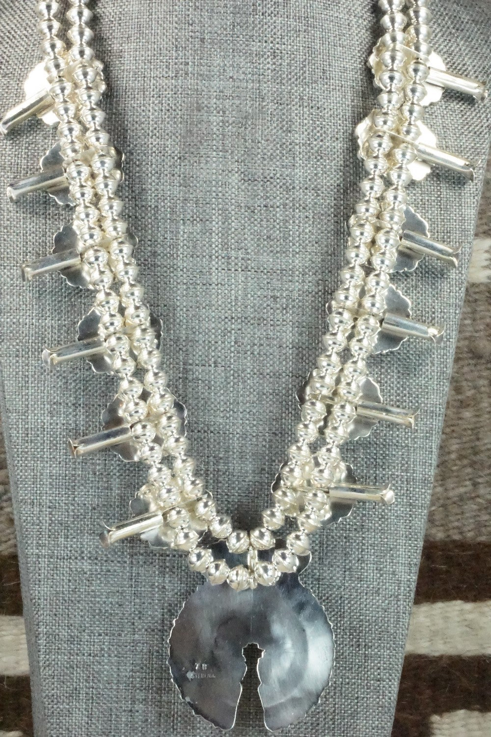 Turquoise & Sterling Silver Squash Blossom Necklace and Earrings - Zeita Begay