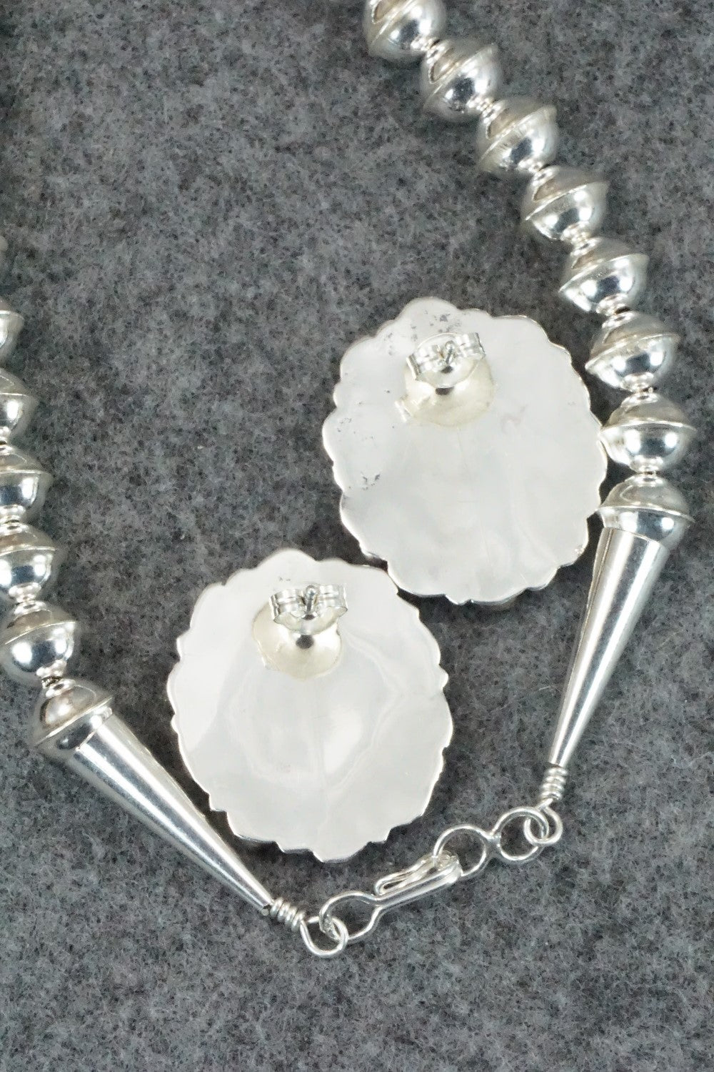 Turquoise & Sterling Silver Squash Blossom Necklace and Earrings - Zeita Begay