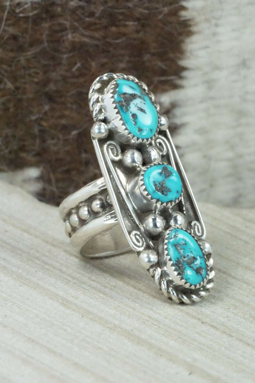 Turquoise & Sterling Silver Ring - Cris Nez - Size 7.75