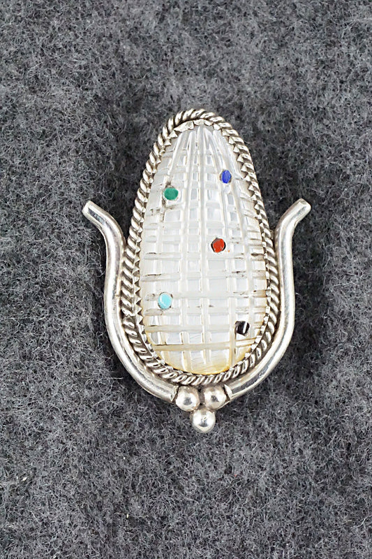 Mother of Pearl & Sterling Silver Pendant/Pin - Tracy Bowekity